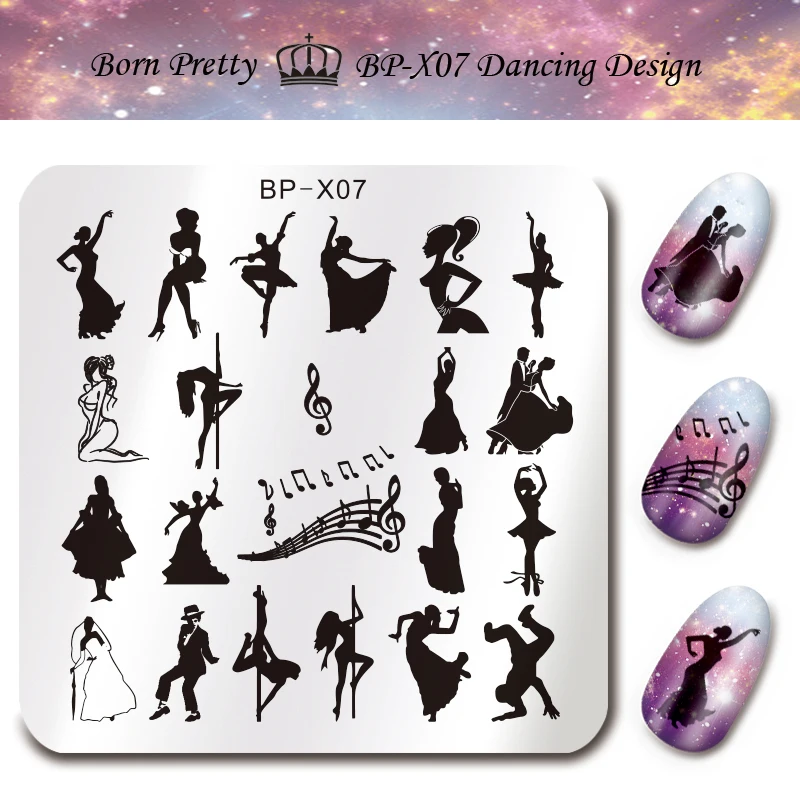 

BORN PRETTY Stamp Stencils for Nails 6*6cm Square Nail Art Stamping Plates Template Dancing Design Image Plates BP-X07