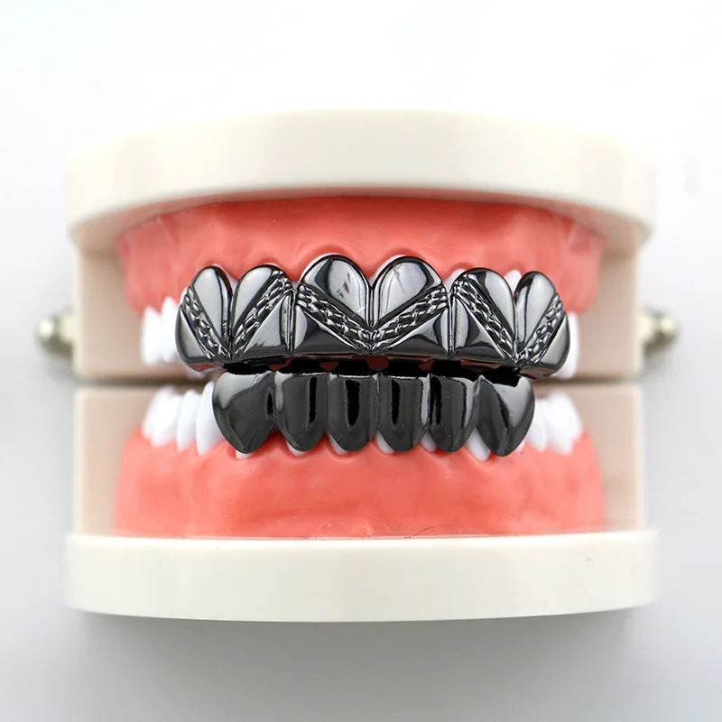 Hip Hop Tooth Grillz Set Fake Tooth Cap Top & Bottom Grill for Halloween Jewelry Gifts Bling Custom Teeth Body Jewelry American Bijoux (6)