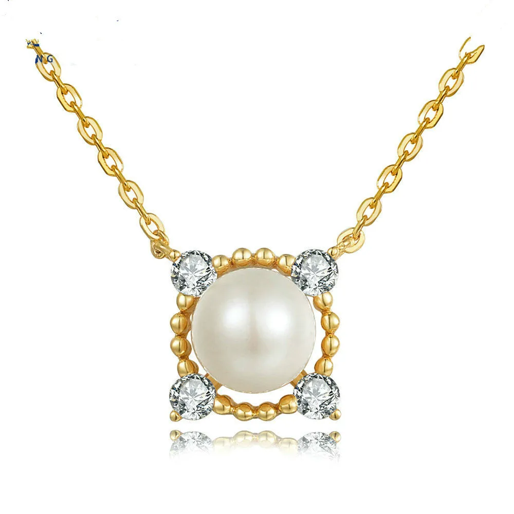 

S925 Pure Silver Coloured Jewelry Natural Freshwater Pearl Micro-inlaid Clavicle Chain Necklace Plated with Rose Gold