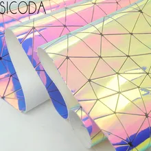 SICODA 50 см Лазерная ПУ зеркальная Светоотражающая треугольная сетка Волшебный Цвет дамская сумка ручная работа Сделай Сам шитье Кожа ремесло 0,7 мм
