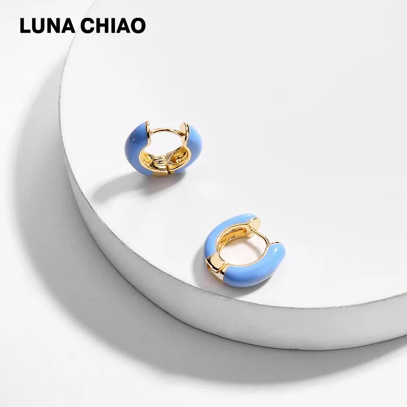 LUNA CHIAO, дизайн, популярные эмалированные медные мини-серьги-кольца, летние серьги-манжеты для женщин