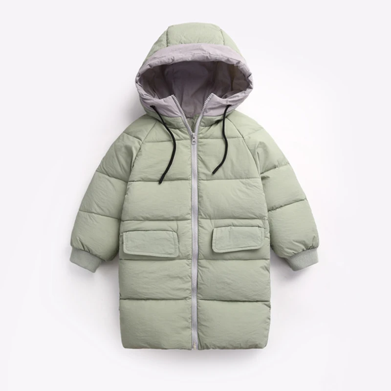 Детские Зимние куртки для девочек, одежда на пуху, теплая верхняя одежда с капюшоном для маленьких детей, пальто, парка для девочек, куртка для 3, 4, 5, 6, 7, 8, 9 лет - Цвет: Зеленый