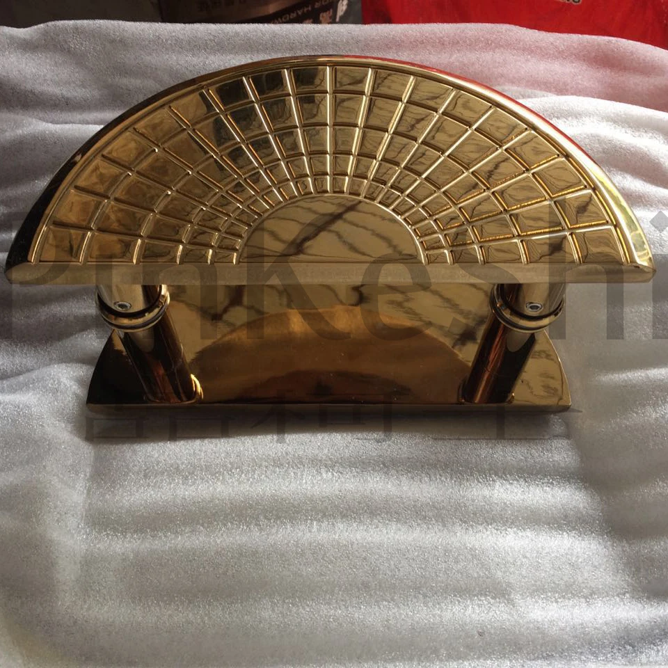 Steel door handles wooden door handle semicircular carving bronze gold color door handlesin