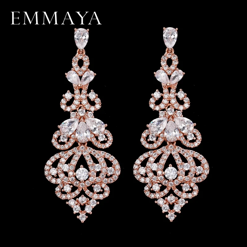 Женские длинные серьги подвески EMMAYA элегантные висячие с фианитами для