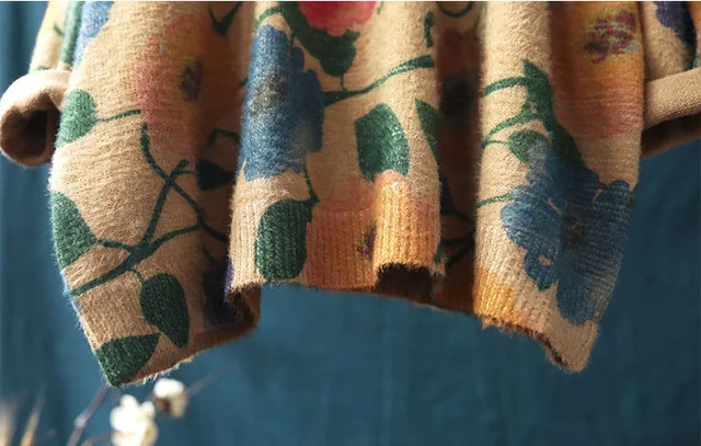 QPFJQD damskie kwiaty sweter z nadrukiem 2019 Mori dziewczyna zima Top kobiety z długim rękawem z dekoltem w kształcie litery o bawełna swetry jesień wiosna Pullove -