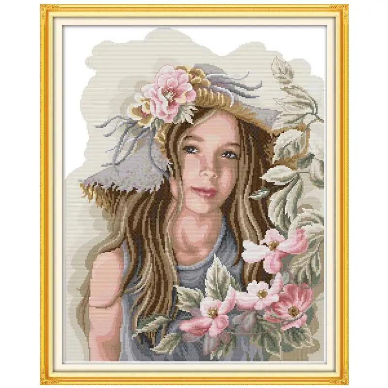 

Teenage girl painting counted printed on the canvas DMC 11CT 14CT DIY kits Cross Stitch embroidery needlework Sets handmade