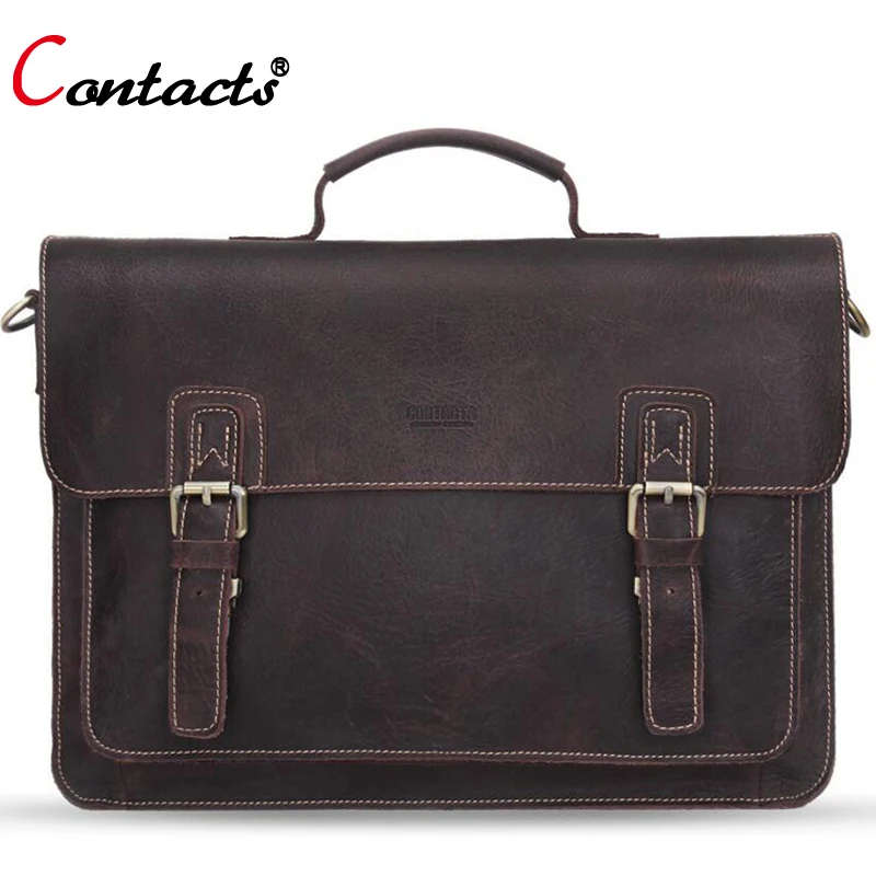 

CONTACT'S Genuine Leather Bag Men leather briefcase Men's bag Briefcase Laptop Male Messenger Shoulder Crossbody Bags Handbags