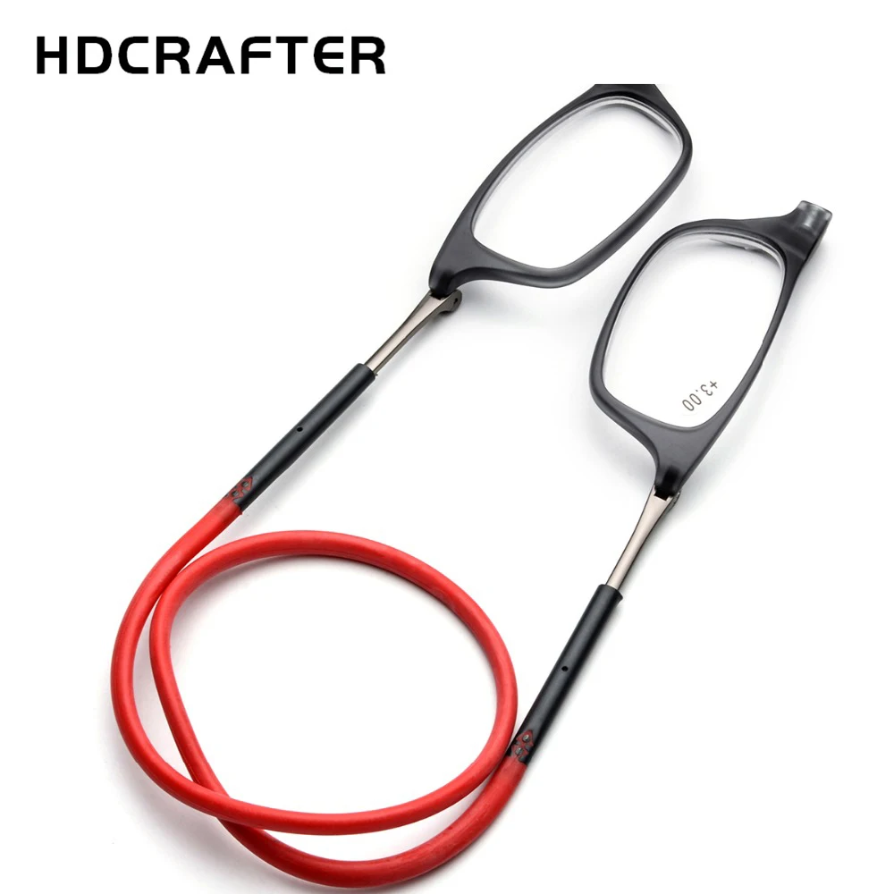

HDCRAFTER Hanging Neck Magnet Reading Glasses Men Women TR90 Adjustable Magnetic Front Presbyopic Eyeglasses +1.00 to +4.00