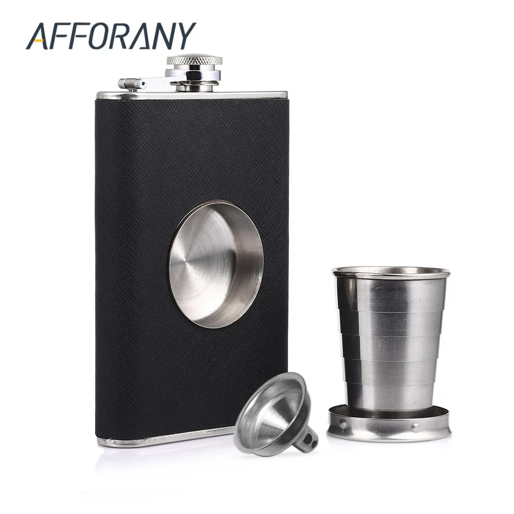

8oz Flagon Hip Flask Wine Pot Whiskey Stainless Steel Folding Cup Leak Proof Barware Drink Alcohol Whisky Outdoor Liquor Funnel