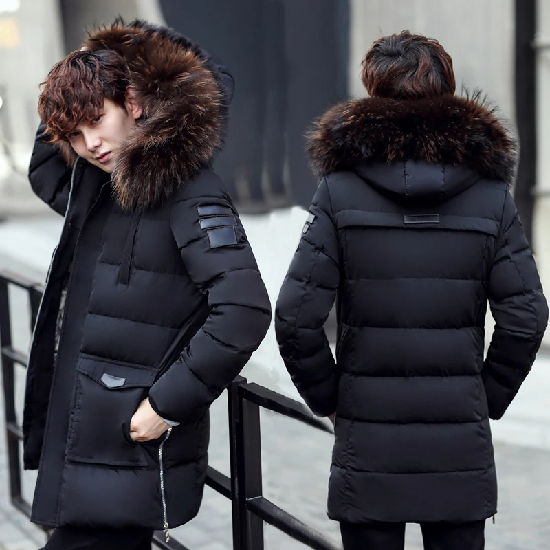 Стиль, толстая теплая зимняя куртка-пуховик на утином пуху для мужчин, водонепроницаемая парка с меховым воротником, пальто с капюшоном, высокое качество, западный стиль