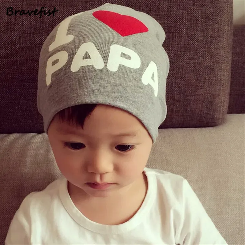 Bébé Beanies Garçons Tricot Chapeaux Printemps I Love Maman Papa Enfant Chapeau 3 Couleurs