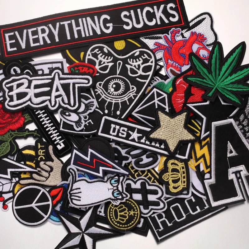 

Deal with Cheap Price 50pcs/lot Random Fashion Cool Punk Patches Iron On Patch For Clothing Applique Sticker DIY Accessory