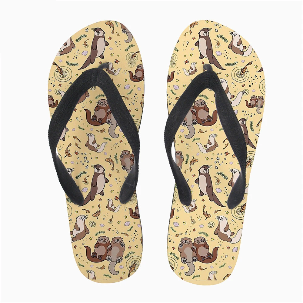 

Customized Flip Flops Women Casual Cute Otters in Yellow Fashion Design Summer Ladies Flats Rubber Slippers House Beach Sandals