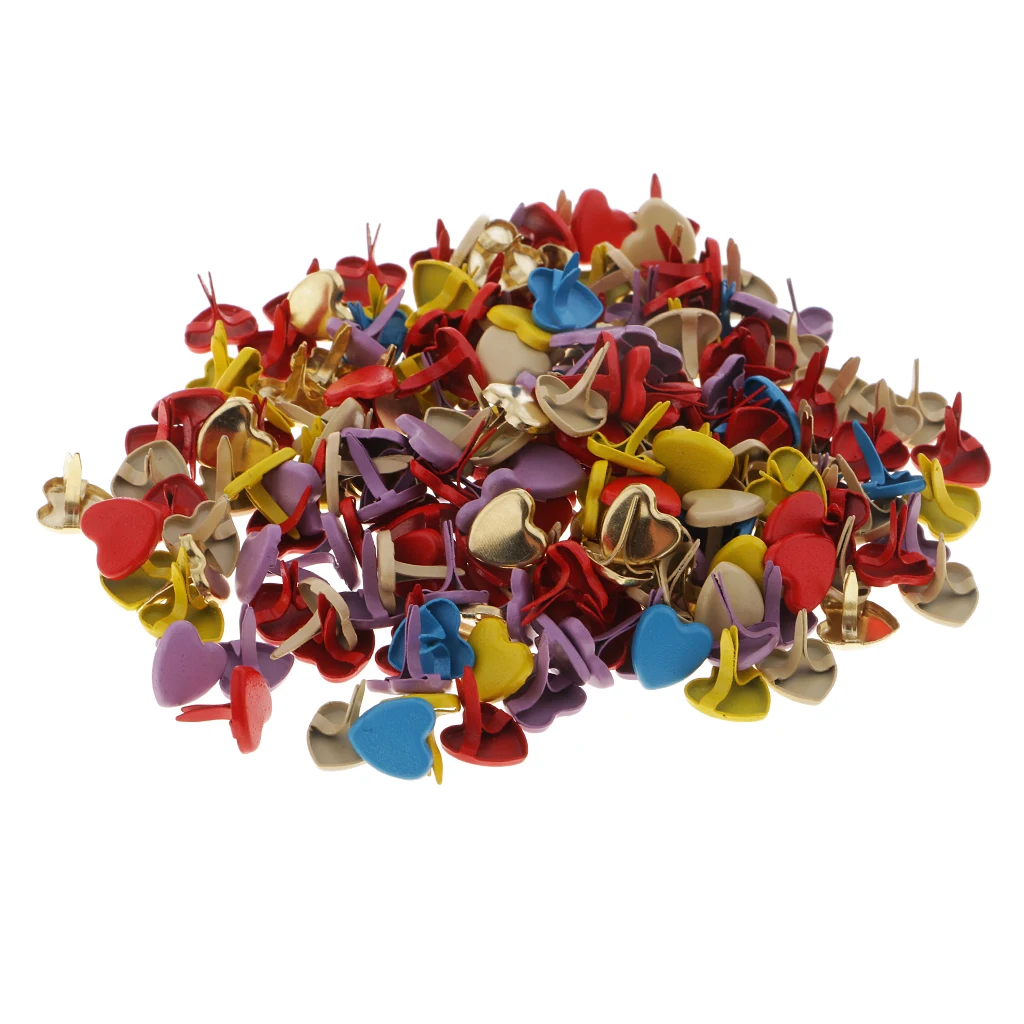 200 Pieces Colorful Heart Head Metal Brad Paper Fastener Embellishments for Kids Cardmaking Scrapbooking Art Crafts 9mm