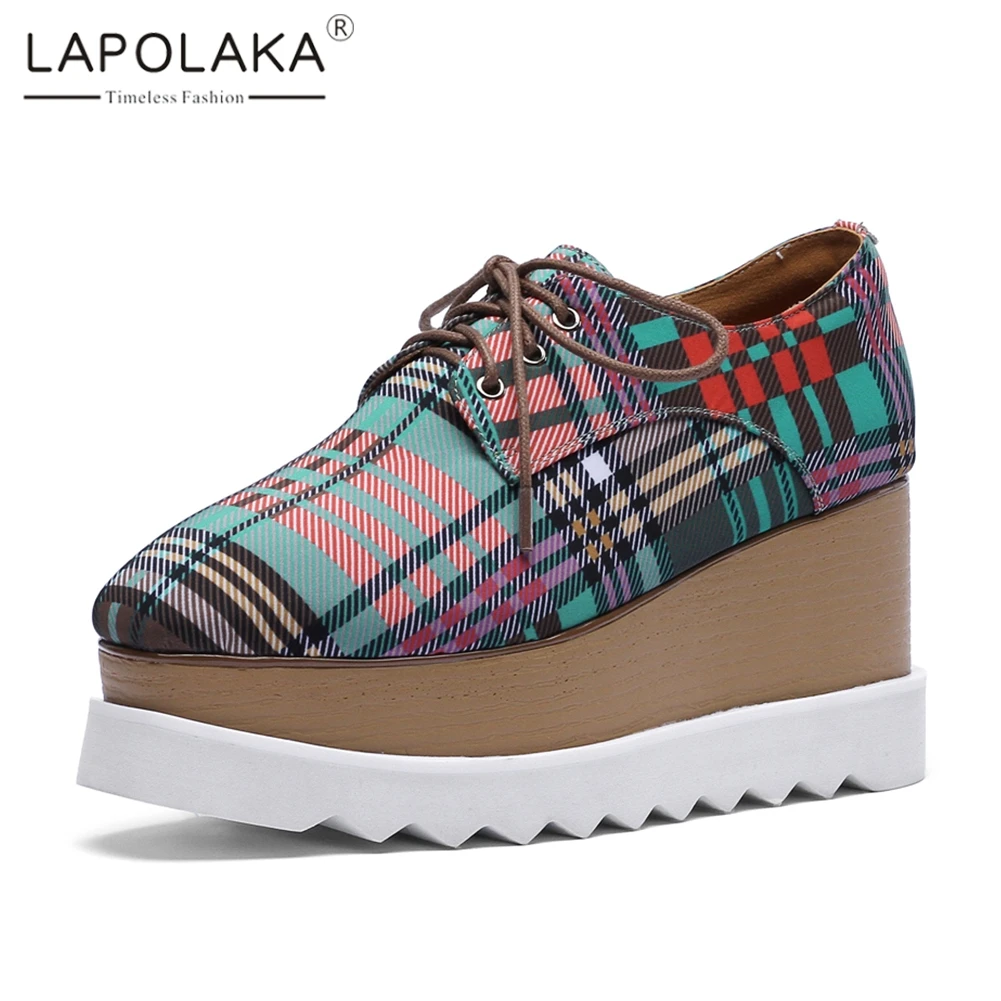

Lapolaka Brand Design Big Size 42 High Quality Lattice Flat Platform Woman Shoes Girls INS Fashion Leisure Shoes Woman Flats