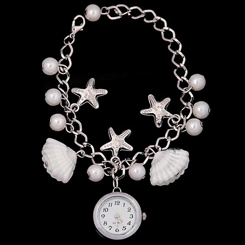

Women's Girl's Jewelry Beads Shell Chain watches Bracelet Cuff Quartz Dress Wrist Watch