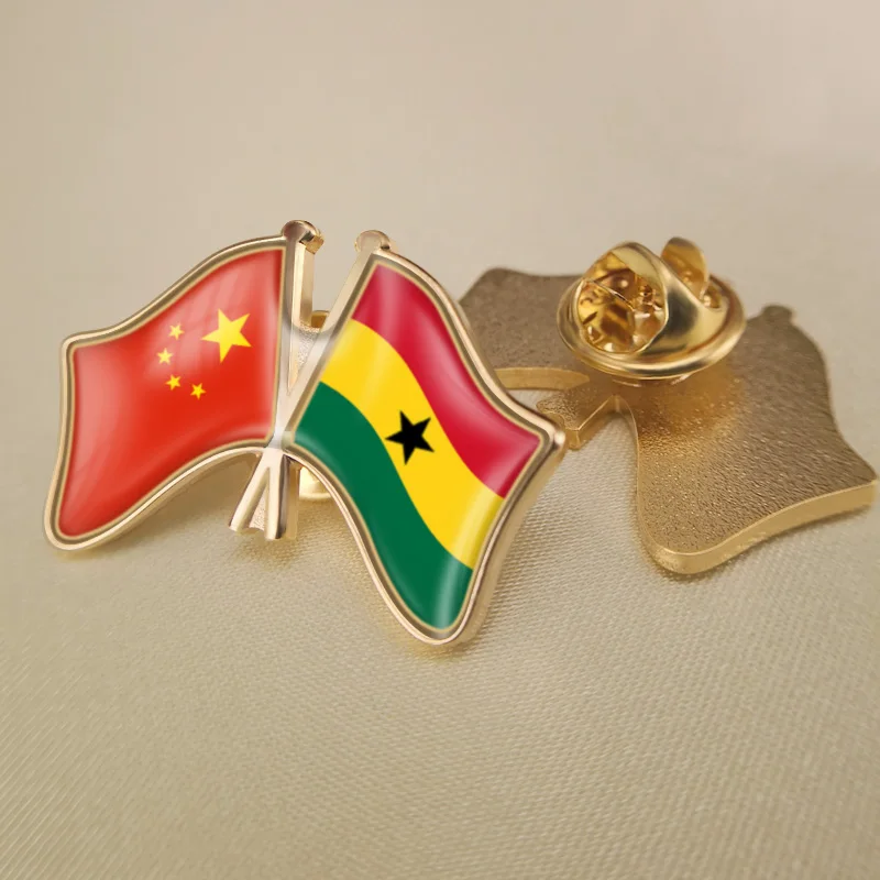 

China and Ghana Crossed Double Friendship Flags Lapel Pins Brooch Badges