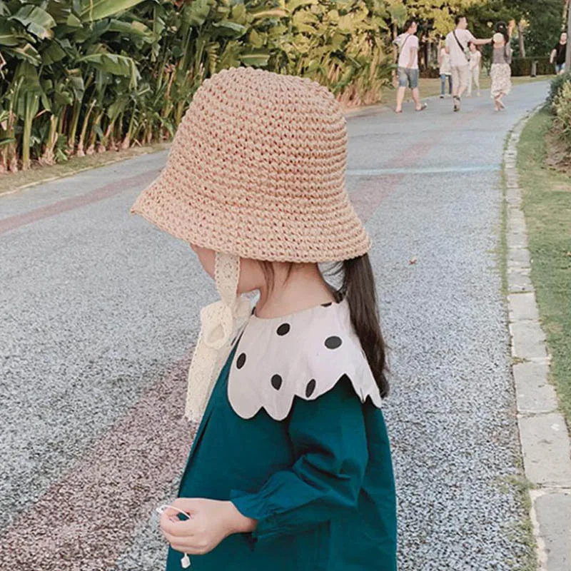 Doitbest طويلة الدانتيل الفتيان الفتيات قبعات من القش الصيف قبعات للحماية من الشمس ل الطفل الأطفال قبعات الشاطئ 100% اليدوية الاطفال واقية من الشم...