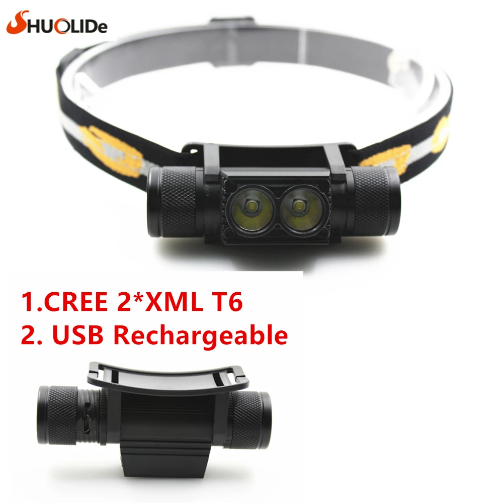 

2017 New 2* Cree XML T6 USB Rechargeable headlamp Headlights headlight 18650 head lamp for camping led flashlight