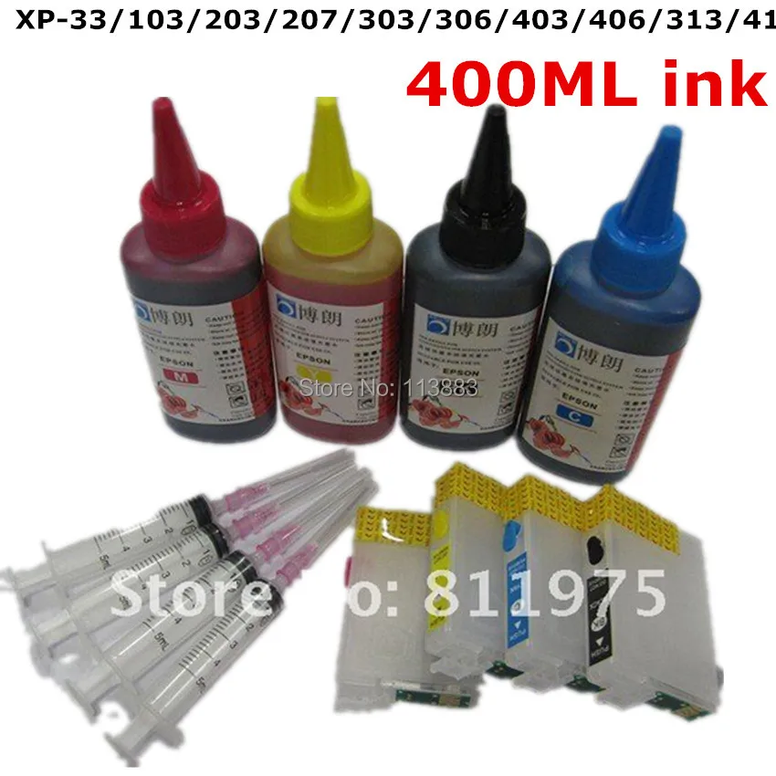

Refillable ink cartridge for EPSON XP-33/XP-103/XP-203/2XP-07/XP-303/3XP-064XP-403/XP-406/XP-313/XP-413+ for EPSON Dey ink 400ML