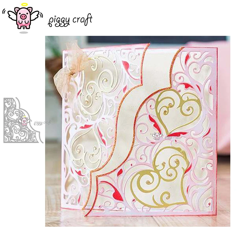 

Piggy Craft metal cutting dies cut die mold Heart lace card frame Scrapbook paper craft knife mould blade punch stencils dies