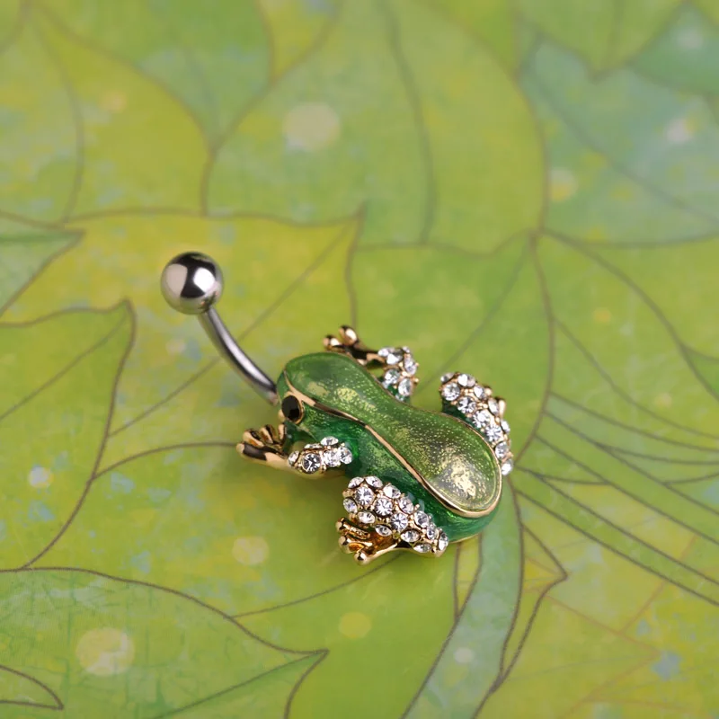 Wholesale Piercing Shop Green Crystal Frog Belly Button Rings Body