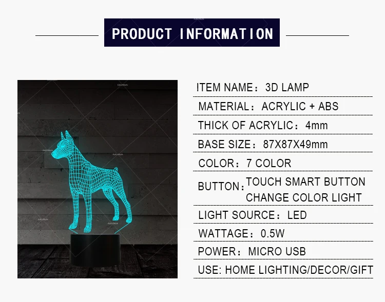 Креативная Ночная лампа добермана, 7 цветов, идеально подходит для сна, освещение для дома, кафе, магазина домашних животных, Декор, подарки для собак