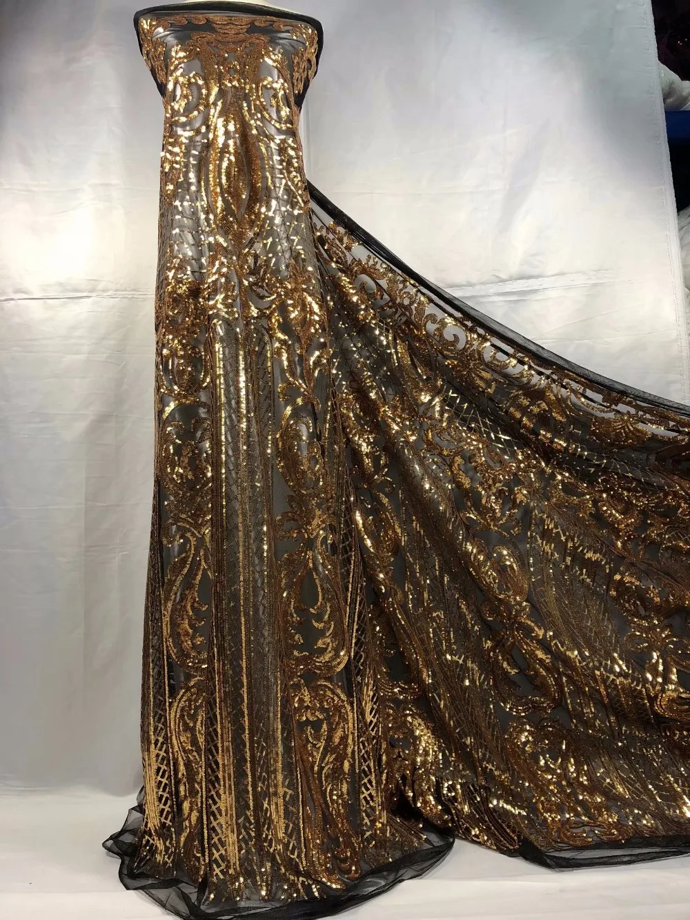 2018 Upscale French Net Champagne/Gold Sequins Lace Fabrics High Quality African Tulle Wedding Nigeria lace | Дом и сад