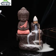 Креативный дзэн Будда маленький монах курильница креативный фиолетовый глина керамический, с обратным потоком благовония горелки домашнего интерьера офиса украшения