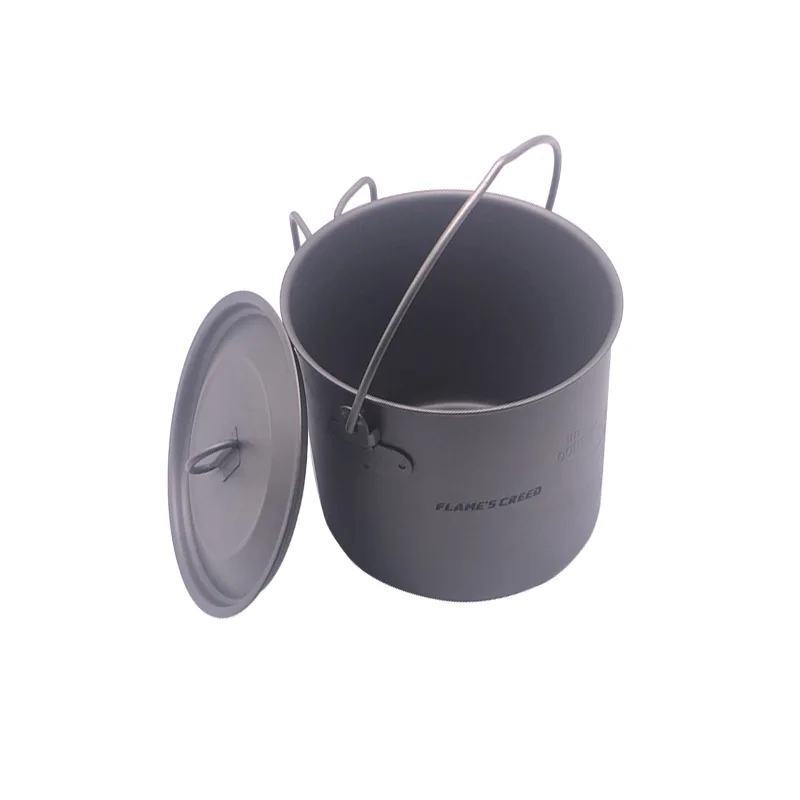 FLAME'S CREED titanio acampar al aire libre pote ollas Picnic colgar ultraligero Pot de titanio 1100 ml