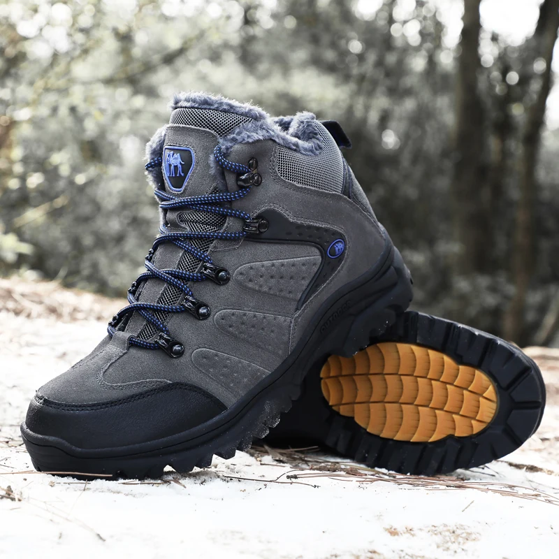 

suede Leather Shoes Casual Snow Boots New Fashion Men with fur Waterproof Popular Outdoor ankle boots Shoes Trekking Boots k4