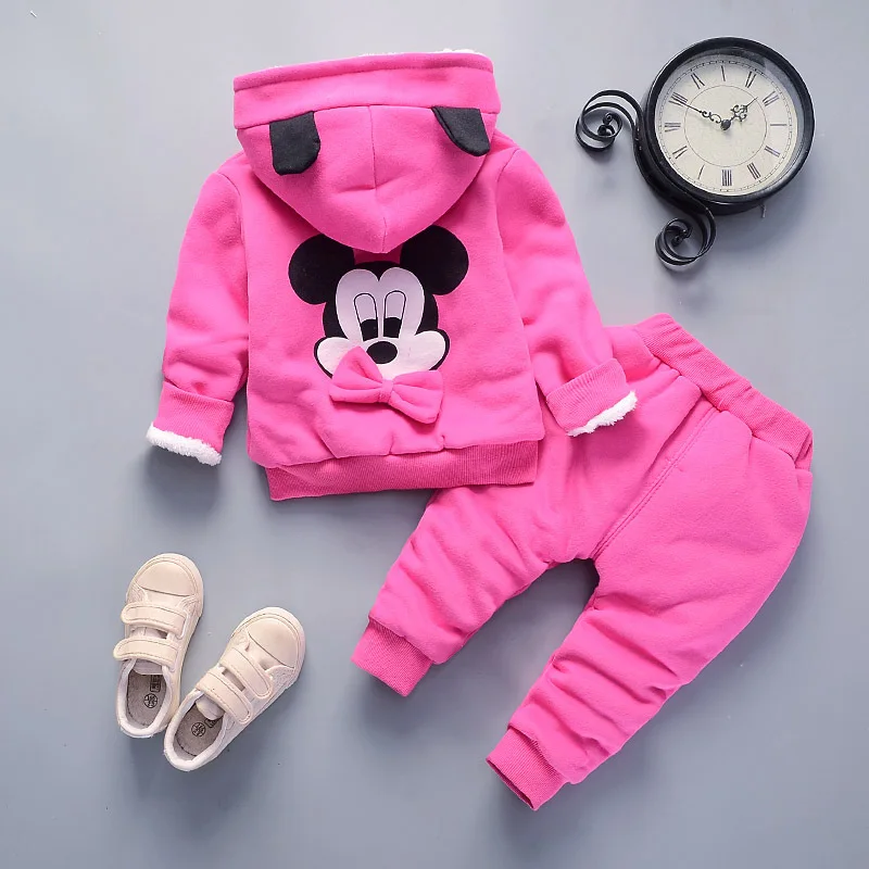 Fashion Children Baby Girls Clothes Autumn Winter Cartoon Infant Thicken Velvet Coat Pants Sets Toddler Clothing Kids Tracksuit