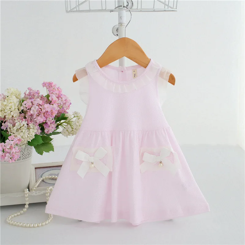 

2018 Summer Lolita Style Bow Baby Summer Dress for Girl Ruffle Cotton Infant Dresses Toddler Girls Clothes purple white 0-2T