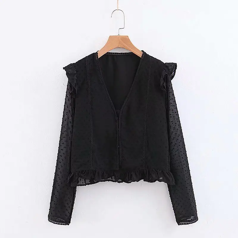 

Fashion Women XZ40-1975 European and American Fashion Spliced Tissue Shirts