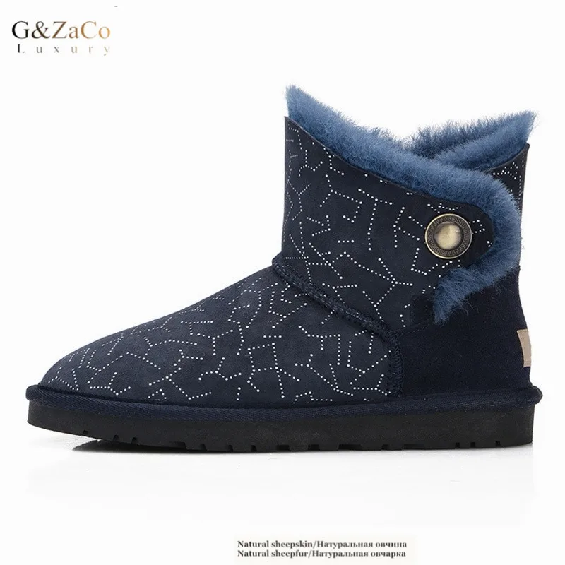 

G&ZaCo Luxury Winter Buckle Sheepskin Boots Female None-slip Warm Ankle Boots Natural Wool Sheep Fur Snow Boots