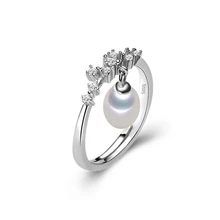 2016 Fashion 100% natural Pearl rings 8-9 mm white fashion Natural Freshwater Pearl s925 Silver,Zircon ring For Women Best Gift