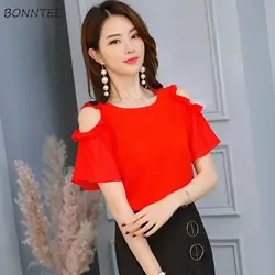 Рубашки женские повседневные универсальные простые шифоновые с коротким рукавом в Корейском стиле женская одежда однотонное модное