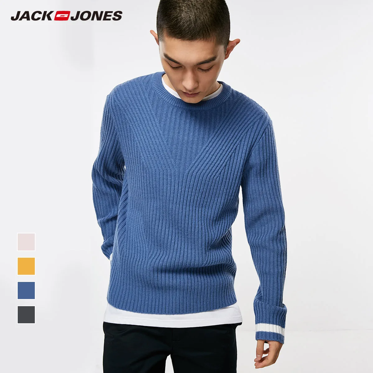 JackJones весна шерстяной свитер с круглым вырезом Тонкий | 218325513 - Цвет: SAPPHIRE BLUE