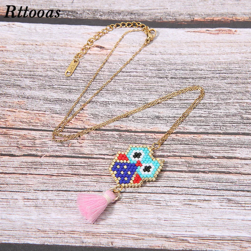 

Rttooas DIY Charm Animal Owl Pendant Necklace MIYUKI Beads Handmade Woven Necklace for Women Jewelry Accessories Gift