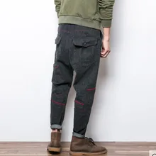 Новая мода американский стиль Повседневная Качество Винтаж карманные джинсы Для мужчин свободные рабочие брюки Slim Fit ног Dancer PANT БРЮКИ