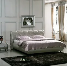 diamond buttons tufted contemporary genuine leather bed modern bedroom furniture made in China
