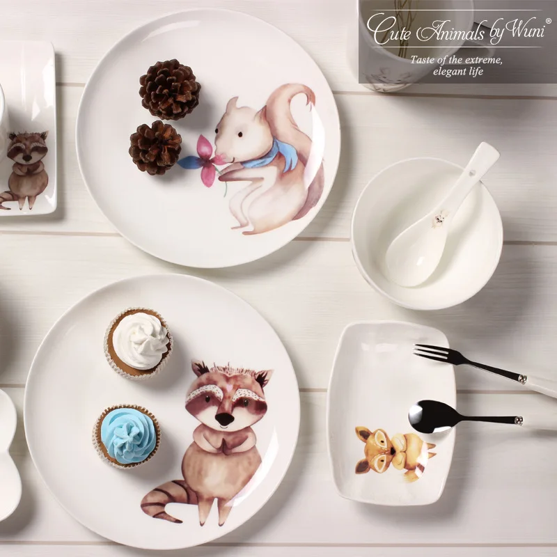 Керамическая тарелка в скандинавском стиле, тарелка с рисунком животных, стейк, фруктовый салат, спагетти, десертная тарелка, домашняя кухонная посуда, 15 см