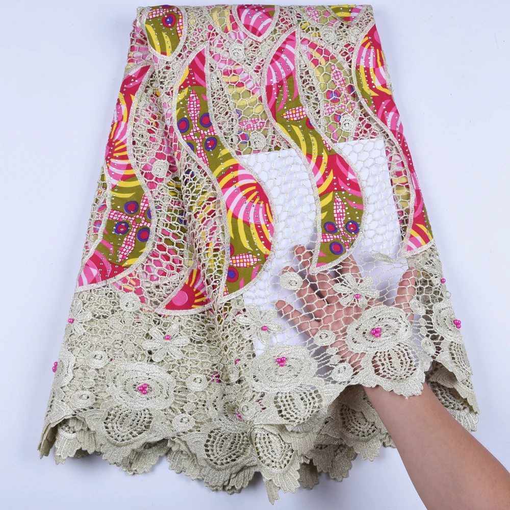 

High-End Nigerian Lace Fabric 2019 High Quality Wax Lace Fabric African Lace Fabric Newest Wax Cord Lace For Women WeddingF1587
