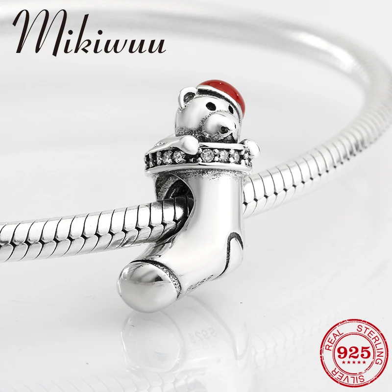 

Christmas Gift 925 Sterling Silver CZ socks and little bears fine DIY beads Jewelry making Fit Original Pandora Charm Bracelet