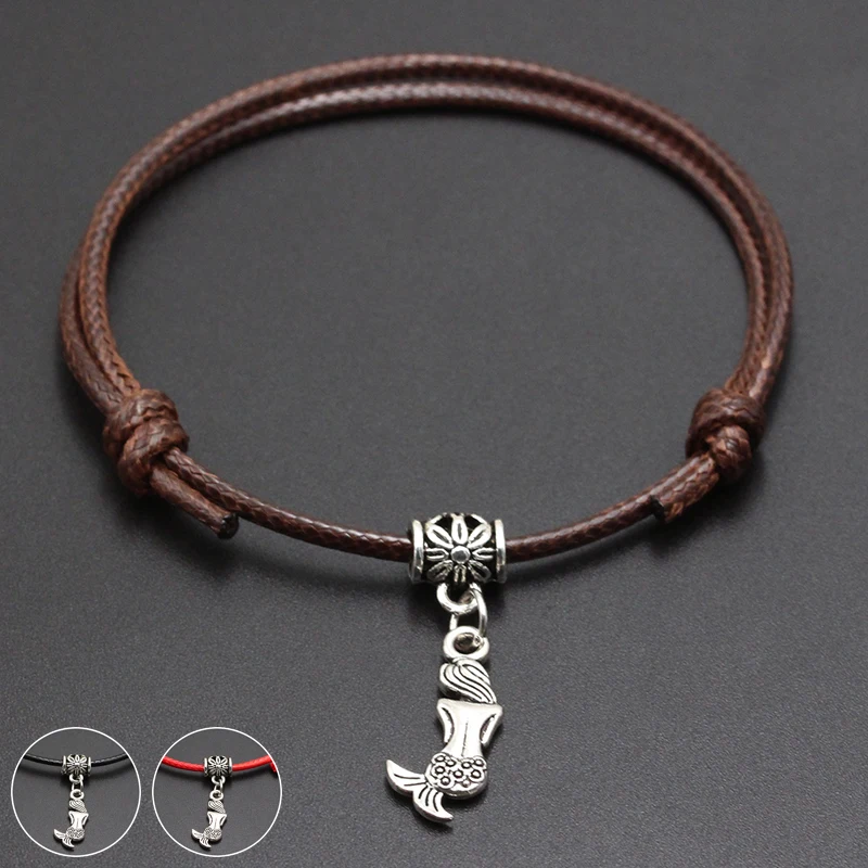 

2019 New Mermaid Pendant Red Thread String Bracelet Lucky Black Coffee Handmade Rope Bracelet for Women Men Jewelry