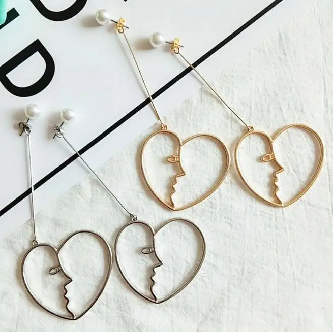 

Simple Personality Alloy Heart Face Earrings For Women Fashion Exaggeration metal Earring jewelry Long Earrings