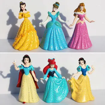 

Free Shipping Cute shiny Princess Ariel Cinderella Snow white Belle Cartoon PVC Action Figure Toy 6pcs/set