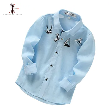 

Kung Fu Ant 2018 New Arrival Fashion Print Turn-down Collar Casual Shirts Blue Yellow White Boy Spring Autumn Blouses 2657