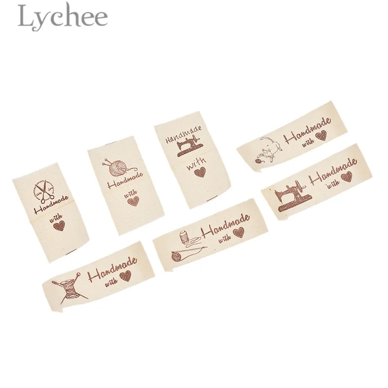 Lychee Life, 200 шт., хлопковые этикетки ручной работы с любовью, милые стирающиеся этикетки с флагом для сумок для одежды, аксессуары для шитья своими руками