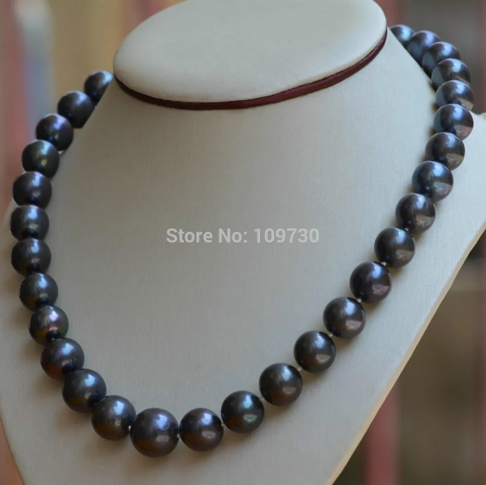 

Jewelr 003915 Natural big size 11.5-14mm AAA black pearl necklace 925s